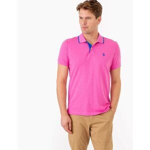 U.S. Polo Assn Interlock Polo Shirt Men Size L Pink Collared Short Sleeves Golf